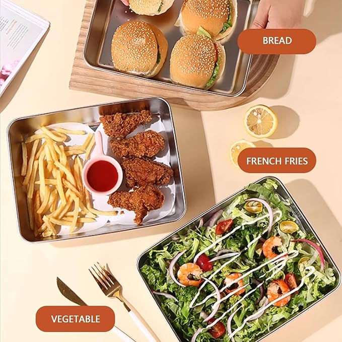 Stainless Steel Storage Plate, Baking Tray, Non Stick Baking Pan Food Storage Box with Cover Pan