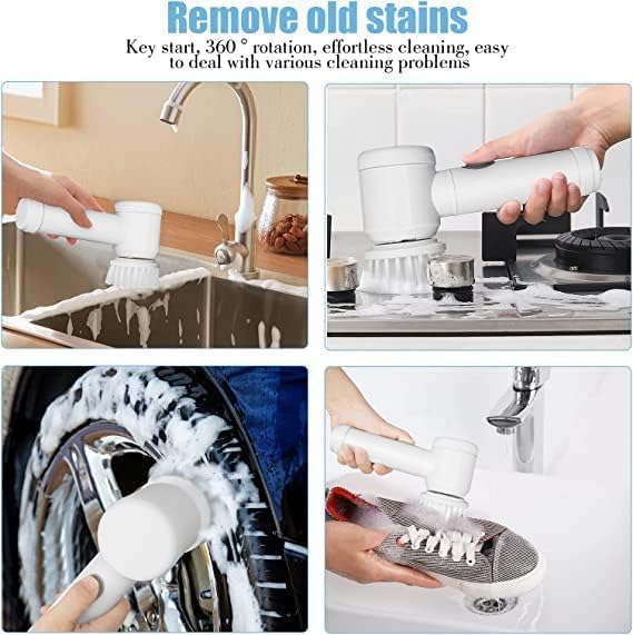 Electric Cleaning Brush, Electric Rotary Cleaning Brush with 3 Brush Heads Insulator Polisher Bathroom Shower Tub Kitchen Stove Floor Car